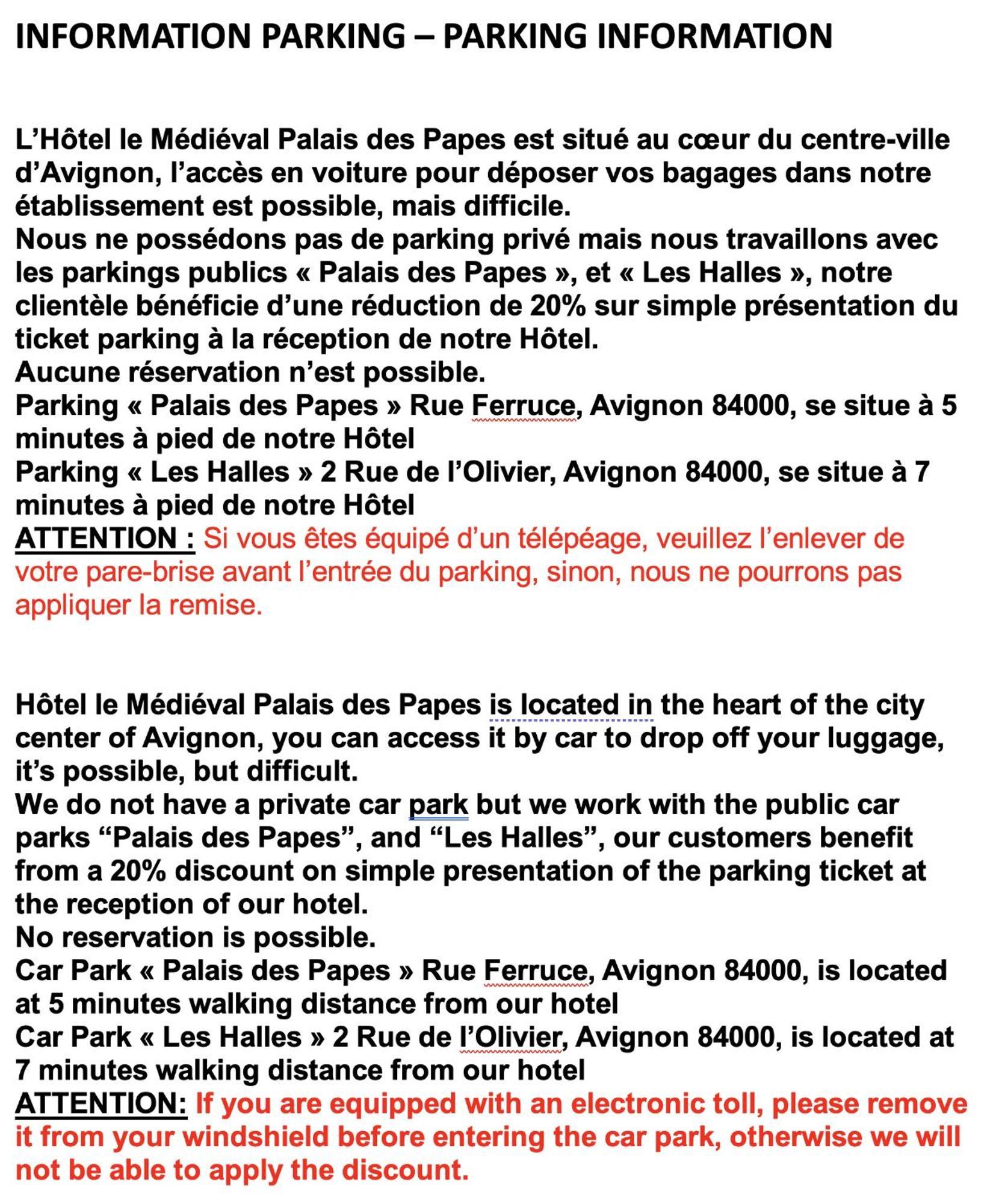 Hotel Le Medieval Palais Des Papes Avignon Buitenkant foto